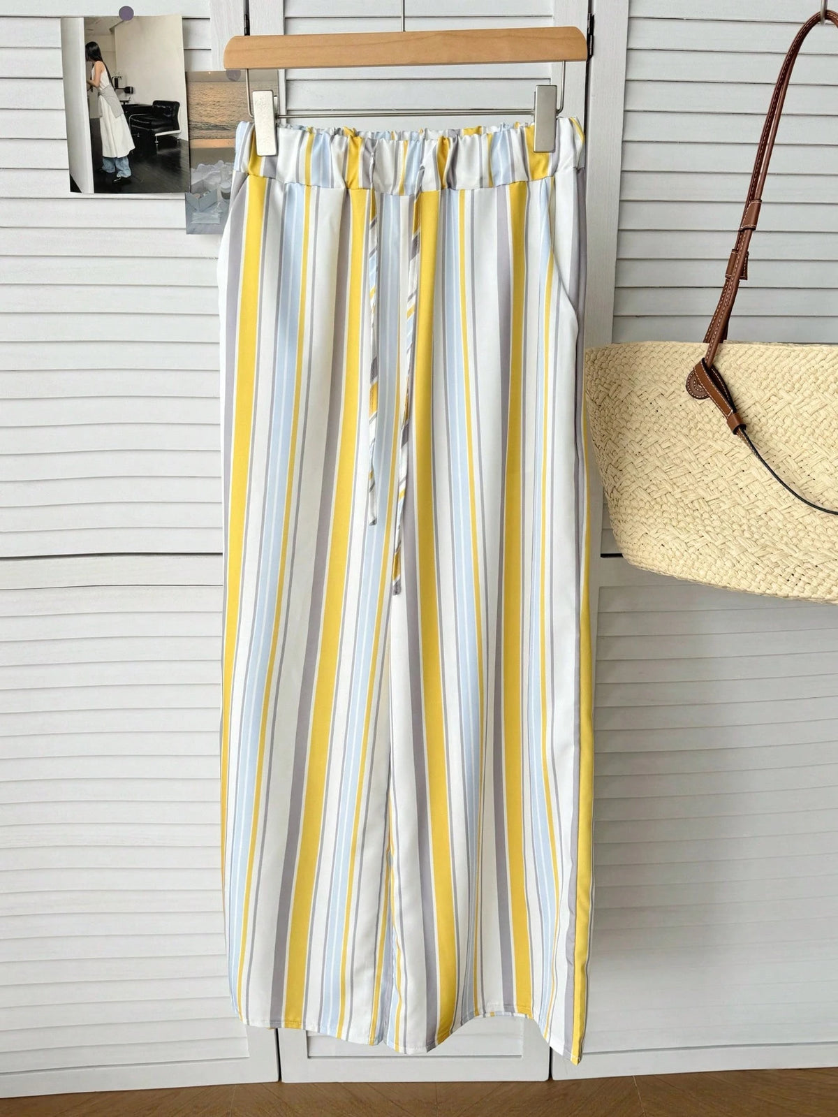 Resyla Women Bottoms,INF Laid-Back Style Striped Color-Blocking Design 2026 Spring/Summer New Casual Pants With Elastic Waist And Slimming Effect