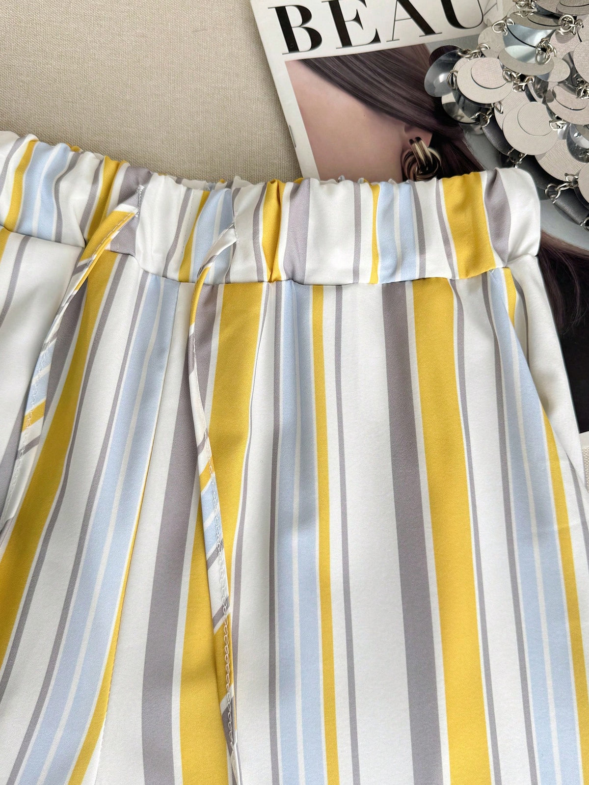Resyla Women Bottoms,INF Laid-Back Style Striped Color-Blocking Design 2026 Spring/Summer New Casual Pants With Elastic Waist And Slimming Effect