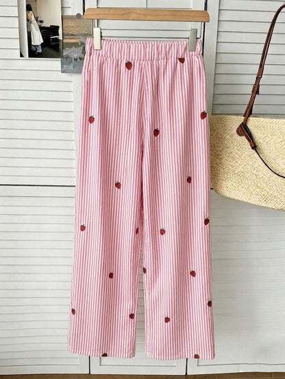 Resyla Women Bottoms,INF Laid-Back Style Striped Color-Blocking Design 2026 Spring/Summer New Casual Pants With Elastic Waist And Slimming Effect