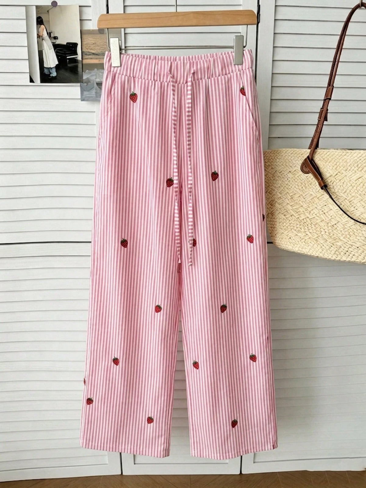 Resyla Women Bottoms,INF Laid-Back Style Striped Color-Blocking Design 2026 Spring/Summer New Casual Pants With Elastic Waist And Slimming Effect