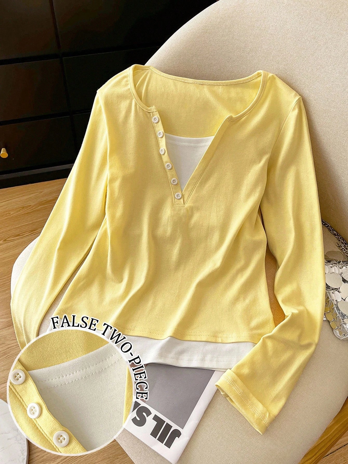 Resyla Women's 2 In 1 Long Sleeve T-Shirt, Fresh & Minimalist
