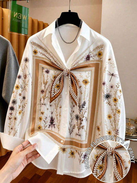 Resyla Women's 3D Floral Print Single-Breasted Long Sleeve Casual Shirt