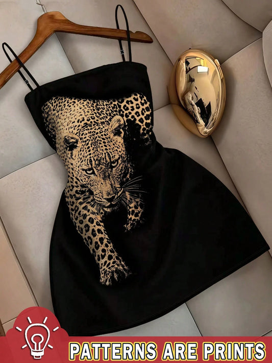 Resyla Women's Summer Fashion Leopard Print Spaghetti Strap Dress