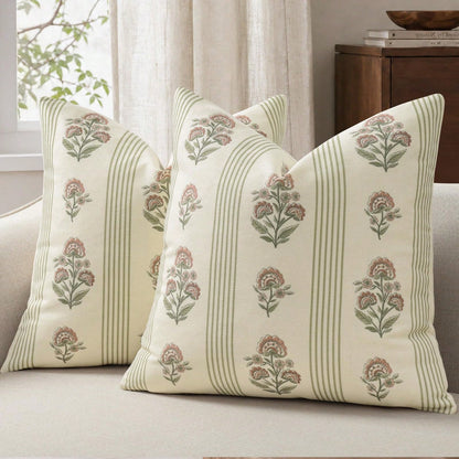 Retro Pillow Cover, Striped Floral Pillow Cover, Plant Pattern Decorative Cushion Cover, Modern Farmhouse Style Home Decor, Suitable For Sofa, Bed, Living Room