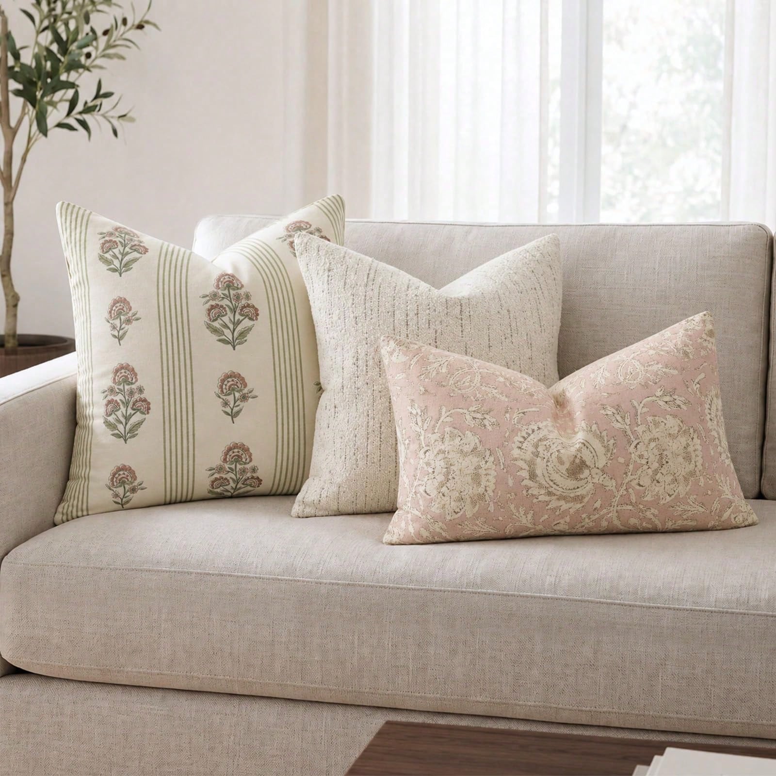 Retro Pillow Cover, Striped Floral Pillow Cover, Plant Pattern Decorative Cushion Cover, Modern Farmhouse Style Home Decor, Suitable For Sofa, Bed, Living Room