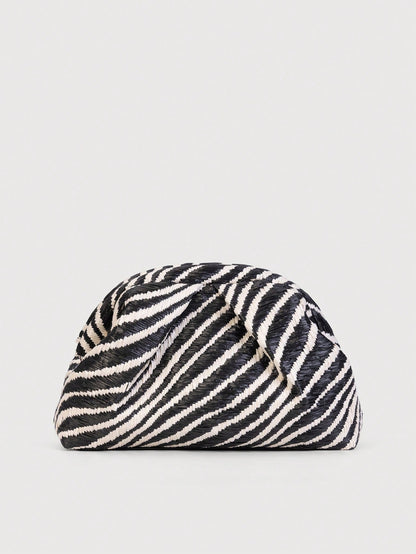 Retro Straw Zebra Pattern Clutch Bag, Minimalist Style Evening Handbag, Suitable For Summer Use