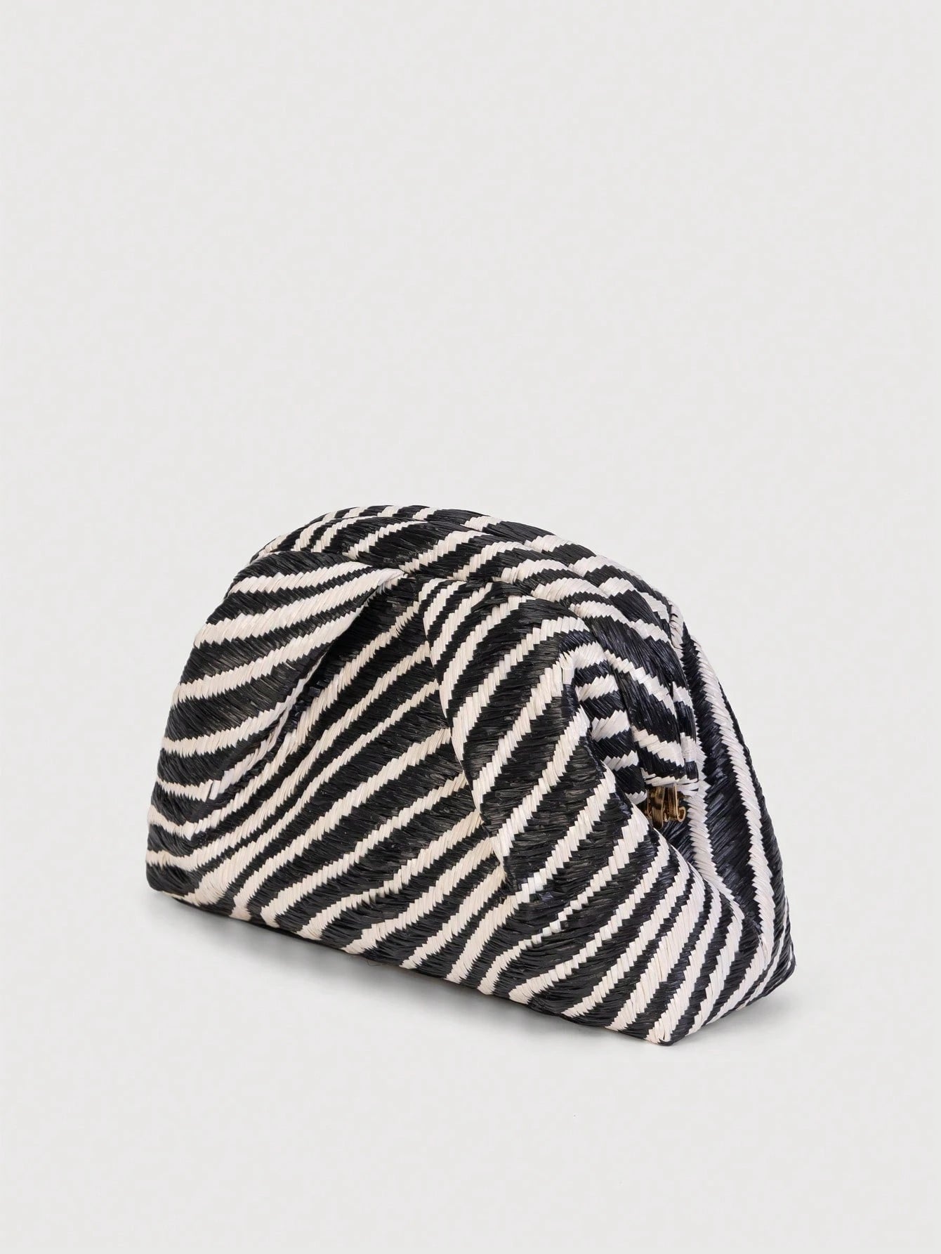 Retro Straw Zebra Pattern Clutch Bag, Minimalist Style Evening Handbag, Suitable For Summer Use