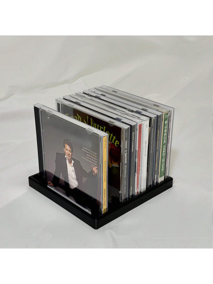 Retro Style 3D Printed CD/DVD Storage Rack- Holds 12 Discs, Fashionable Black Plastic Storage Box For Desktops, Suitable For Music And Game Disc Collection, Music CD Rack| CD Display Rack, CD Album