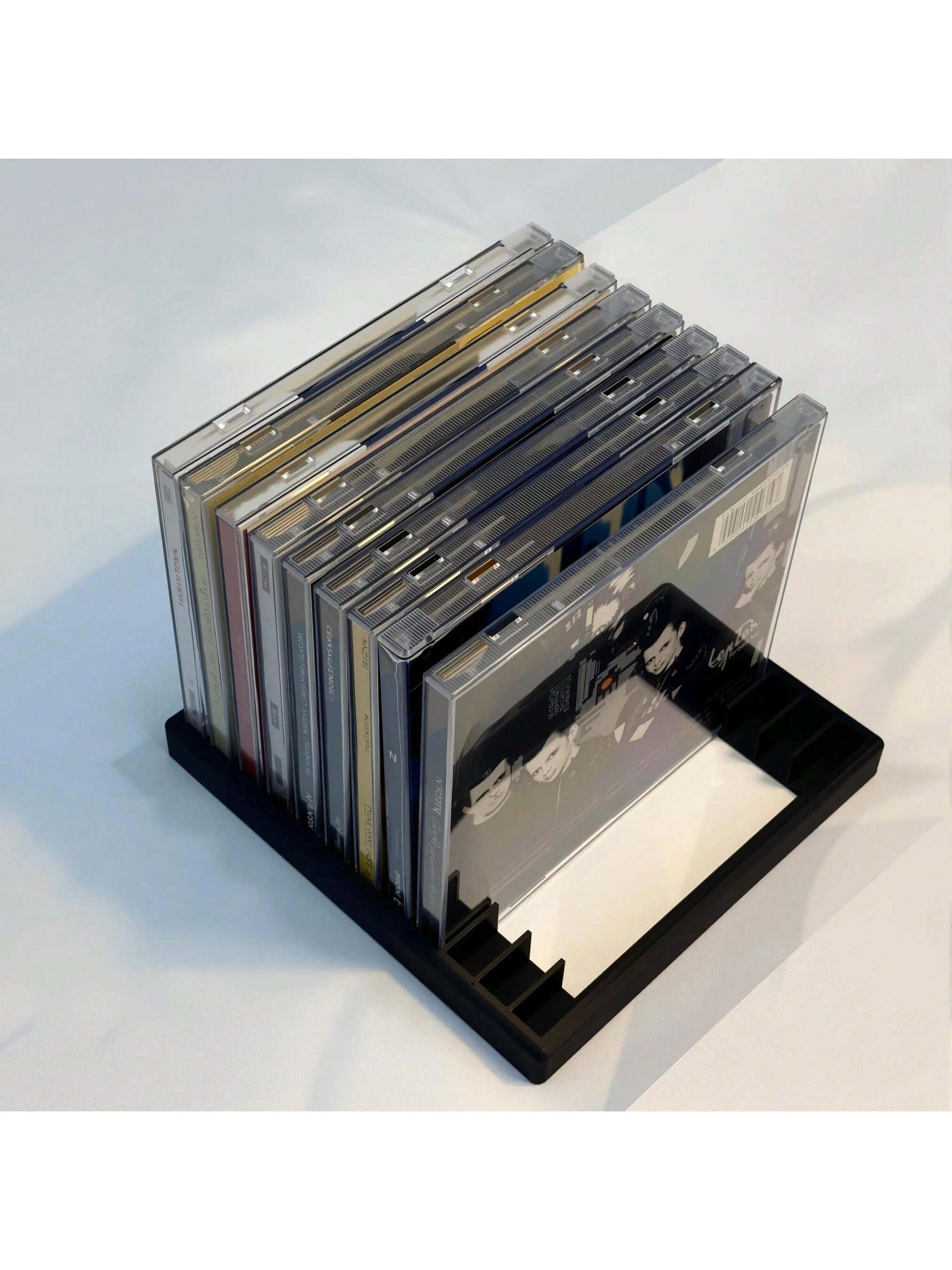 Retro Style 3D Printed CD/DVD Storage Rack- Holds 12 Discs, Fashionable Black Plastic Storage Box For Desktops, Suitable For Music And Game Disc Collection, Music CD Rack| CD Display Rack, CD Album