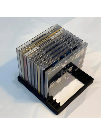 Retro Style 3D Printed CD/DVD Storage Rack- Holds 12 Discs, Fashionable Black Plastic Storage Box For Desktops, Suitable For Music And Game Disc Collection, Music CD Rack| CD Display Rack, CD Album