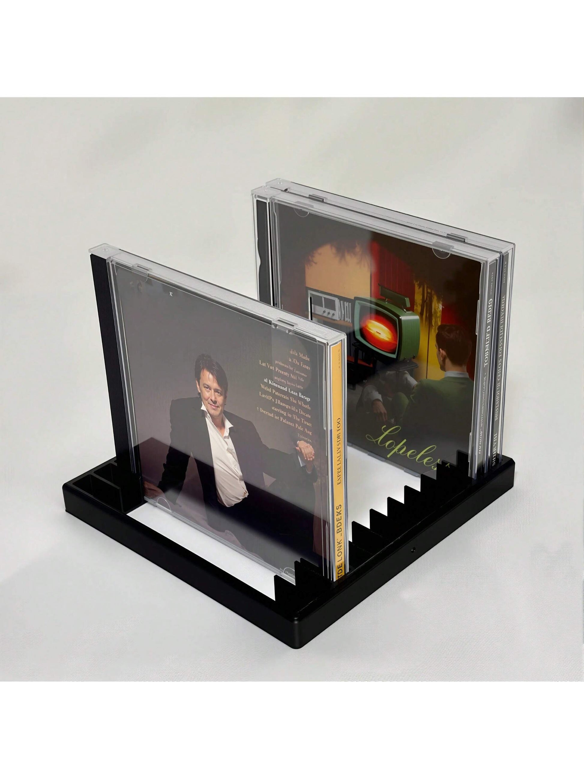 Retro Style 3D Printed CD/DVD Storage Rack- Holds 12 Discs, Fashionable Black Plastic Storage Box For Desktops, Suitable For Music And Game Disc Collection, Music CD Rack| CD Display Rack, CD Album
