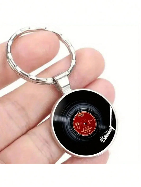 Retro Vinyl Record Design Metal Keychain- Vintage Music Record Keychain Suitable For Car Enthusiasts And Music Lovers