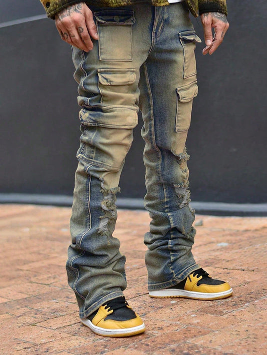 RHETRK Men's Plus Size Slim Fit Horseshoe Shaped Denim Jeans Streetwear Men Jeans Men Cargo Pants Jeans Hang Out Going Out Party Vacation Street