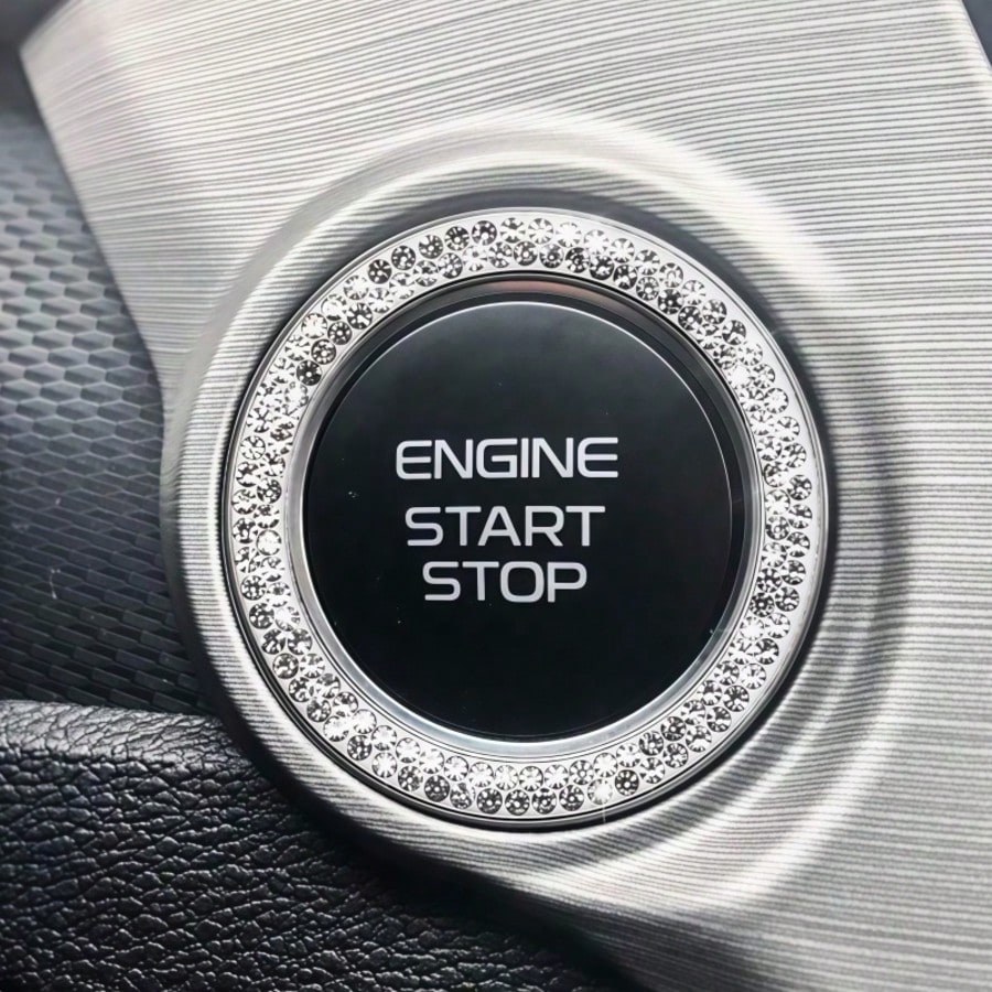 Rhinestone Ignition Circle Decorative Ring, One-Touch Ignition Protection Sticker Car Logo Decor