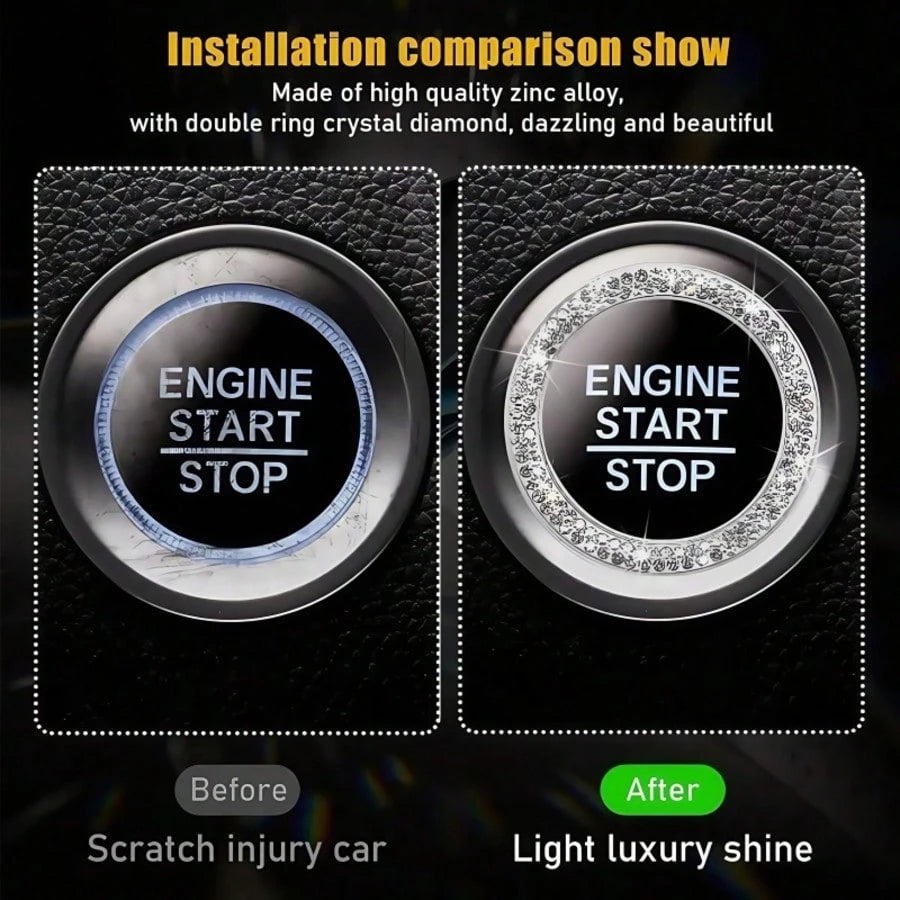 Rhinestone Ignition Circle Decorative Ring, One-Touch Ignition Protection Sticker Car Logo Decor