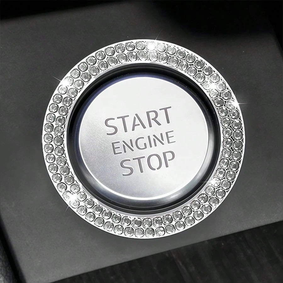 Rhinestone Ignition Circle Decorative Ring, One-Touch Ignition Protection Sticker Car Logo Decor