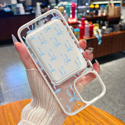 Ribbon Mobile Phone Case, Designed With Blue Bows And Polka Dots, Suitable For IPhone 16, 15, 14, 13, 12 And 11 Pro Models, Made Of TPU Material, And Provides Shockproof Protection. Perfect For Family