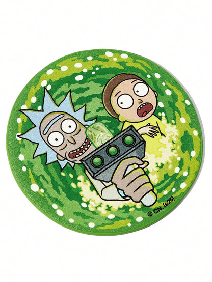 Rick and Morty X Sci-Fi Cartoon Print PU Leather Car Coaster Set, Universal Anti-Slip Cup Holder Mat, Shockproof Absorbent Coaster For Car, Home & Office Use