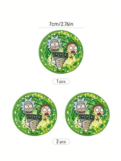 Rick and Morty X Sci-Fi Cartoon Print PU Leather Car Coaster Set, Universal Anti-Slip Cup Holder Mat, Shockproof Absorbent Coaster For Car, Home & Office Use
