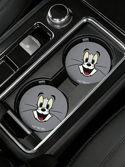 Rick and Morty X Sci-Fi Cartoon Print PU Leather Car Coaster Set, Universal Anti-Slip Cup Holder Mat, Shockproof Absorbent Coaster For Car, Home & Office Use