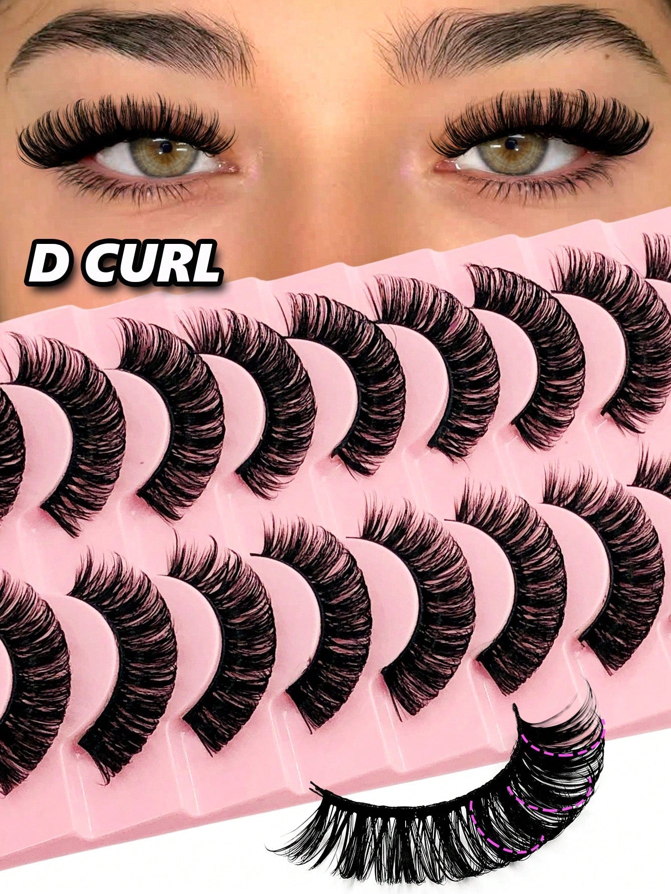 Rikuaild 10 Pairs D-Curl Fluffy False Eyelashes, Natural Look, Soft & Comfortable, Reusable, Easy To Apply, Create Voluminous Lash Makeup