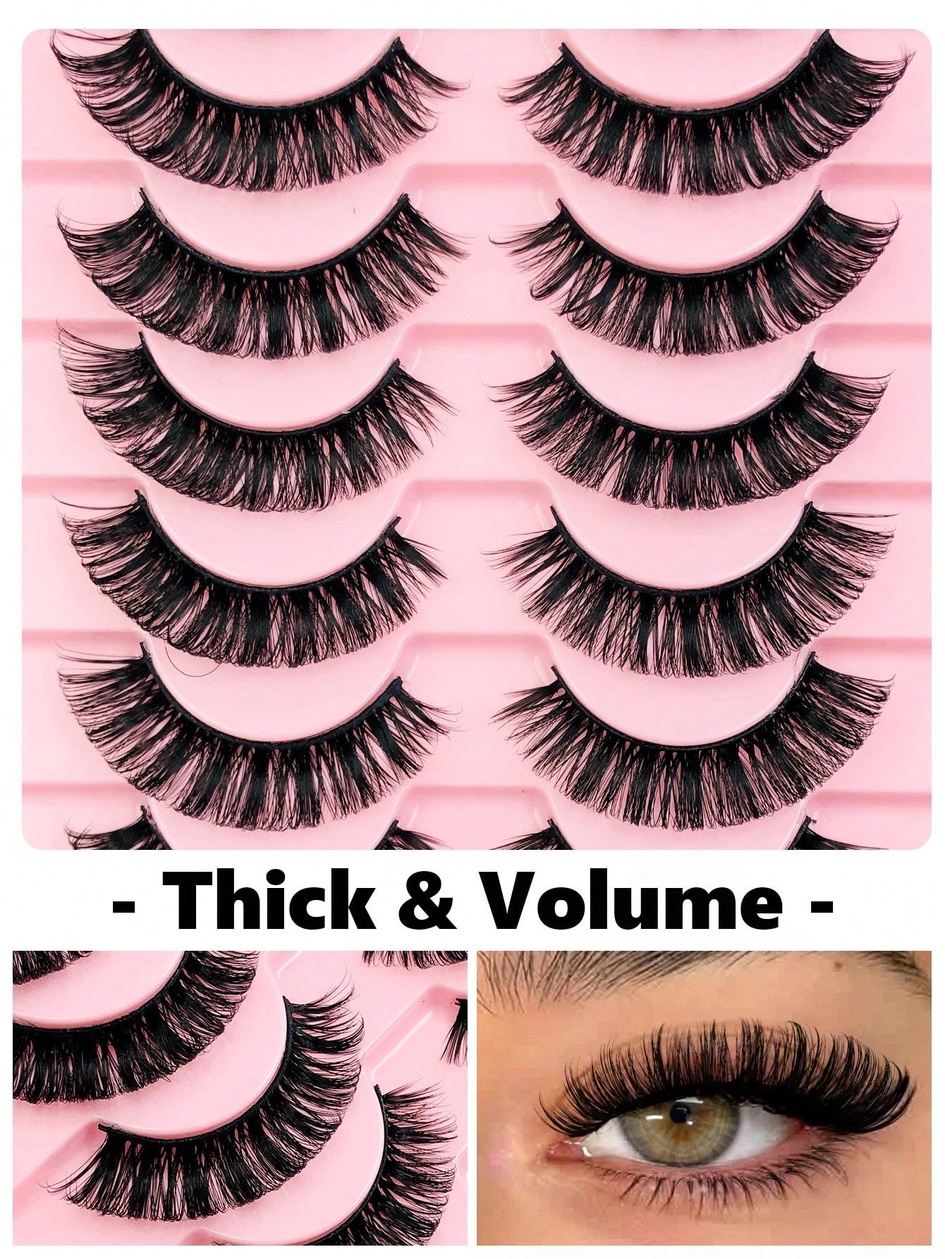 Rikuaild 10 Pairs D-Curl Fluffy False Eyelashes, Natural Look, Soft & Comfortable, Reusable, Easy To Apply, Create Voluminous Lash Makeup