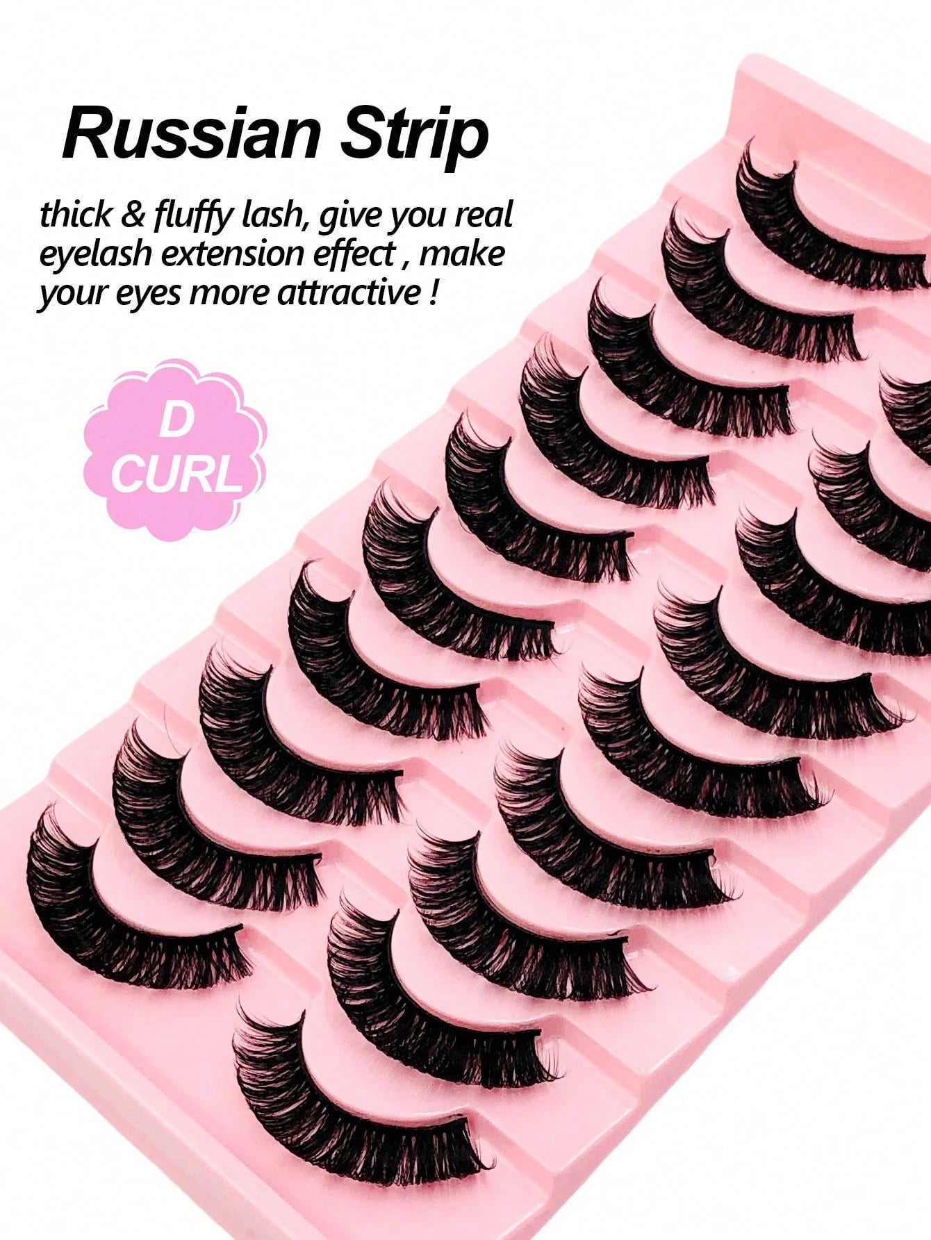 Rikuaild 10 Pairs D-Curl Fluffy False Eyelashes, Natural Look, Soft & Comfortable, Reusable, Easy To Apply, Create Voluminous Lash Makeup