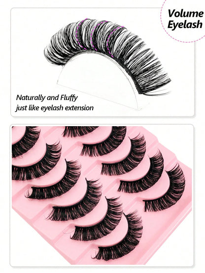 Rikuaild 10 Pairs D-Curl Fluffy False Eyelashes, Natural Look, Soft & Comfortable, Reusable, Easy To Apply, Create Voluminous Lash Makeup
