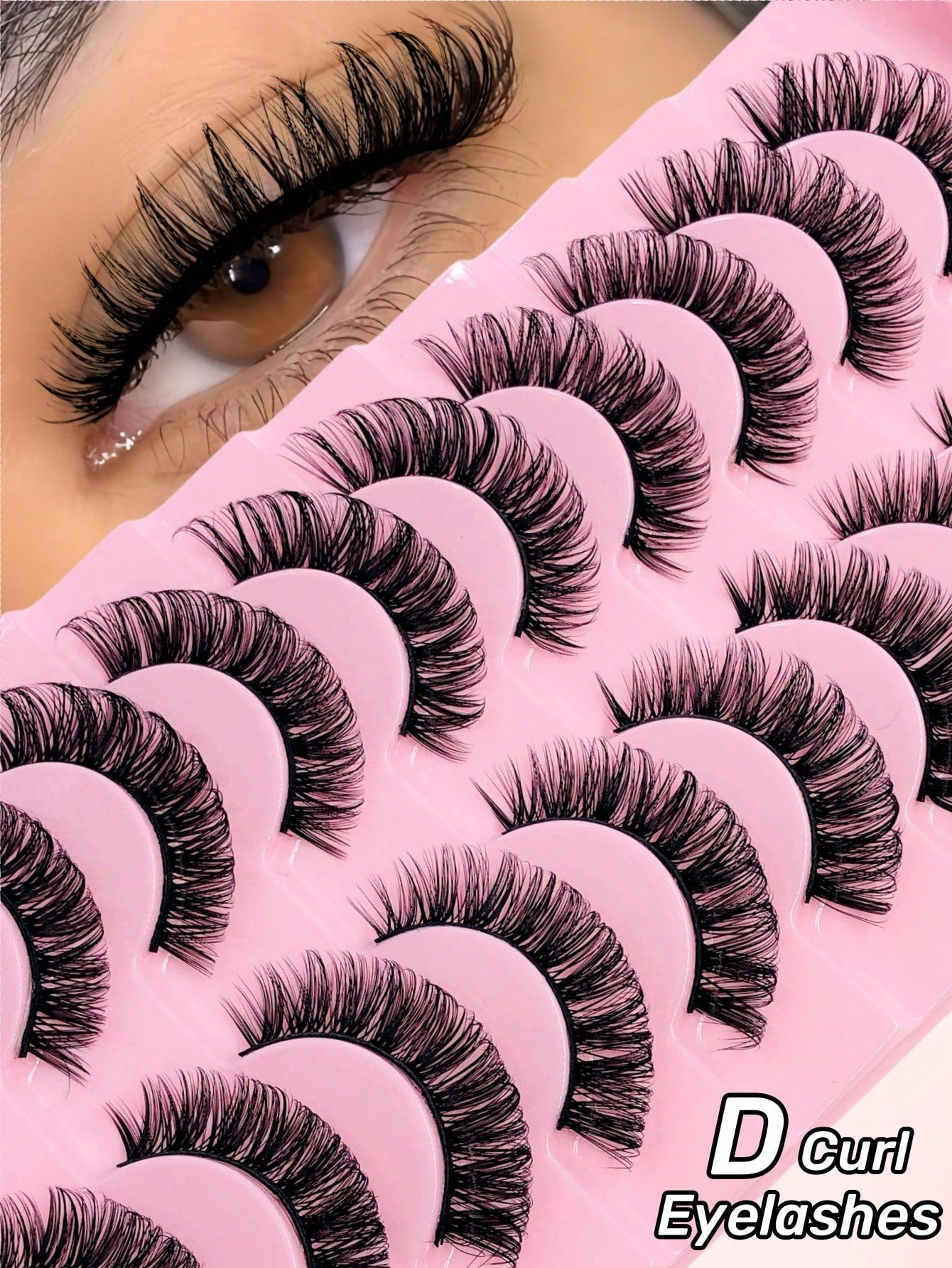 Rikuaild 10 Pairs D-Curl Fluffy False Eyelashes, Natural Look, Soft & Comfortable, Reusable, Easy To Apply, Create Voluminous Lash Makeup