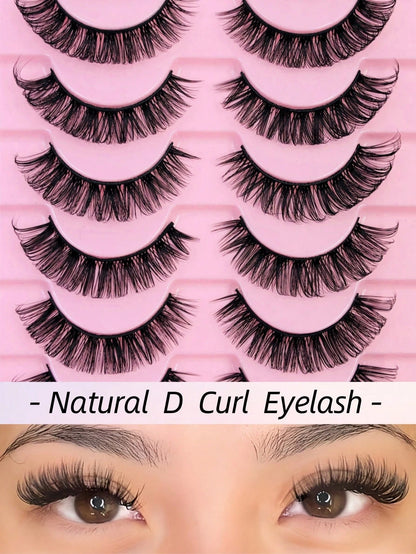 Rikuaild 10 Pairs D-Curl Fluffy False Eyelashes, Natural Look, Soft & Comfortable, Reusable, Easy To Apply, Create Voluminous Lash Makeup