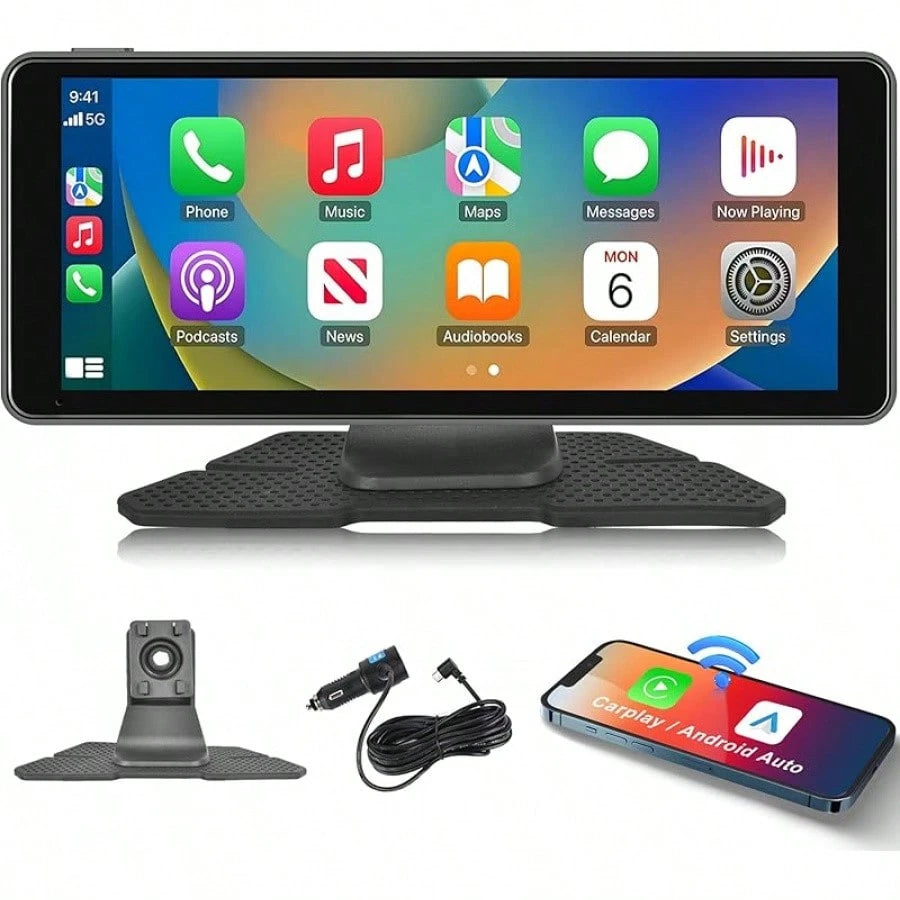 Rimoody Wireless Carplay Android Auto Portable Car Stereo, 7 Inch Touch Screen Portable Carplay Screen Bluetooth/Mirror Link/Navigation/Voice Control/AUX,For All Vehicles + Backup Camera