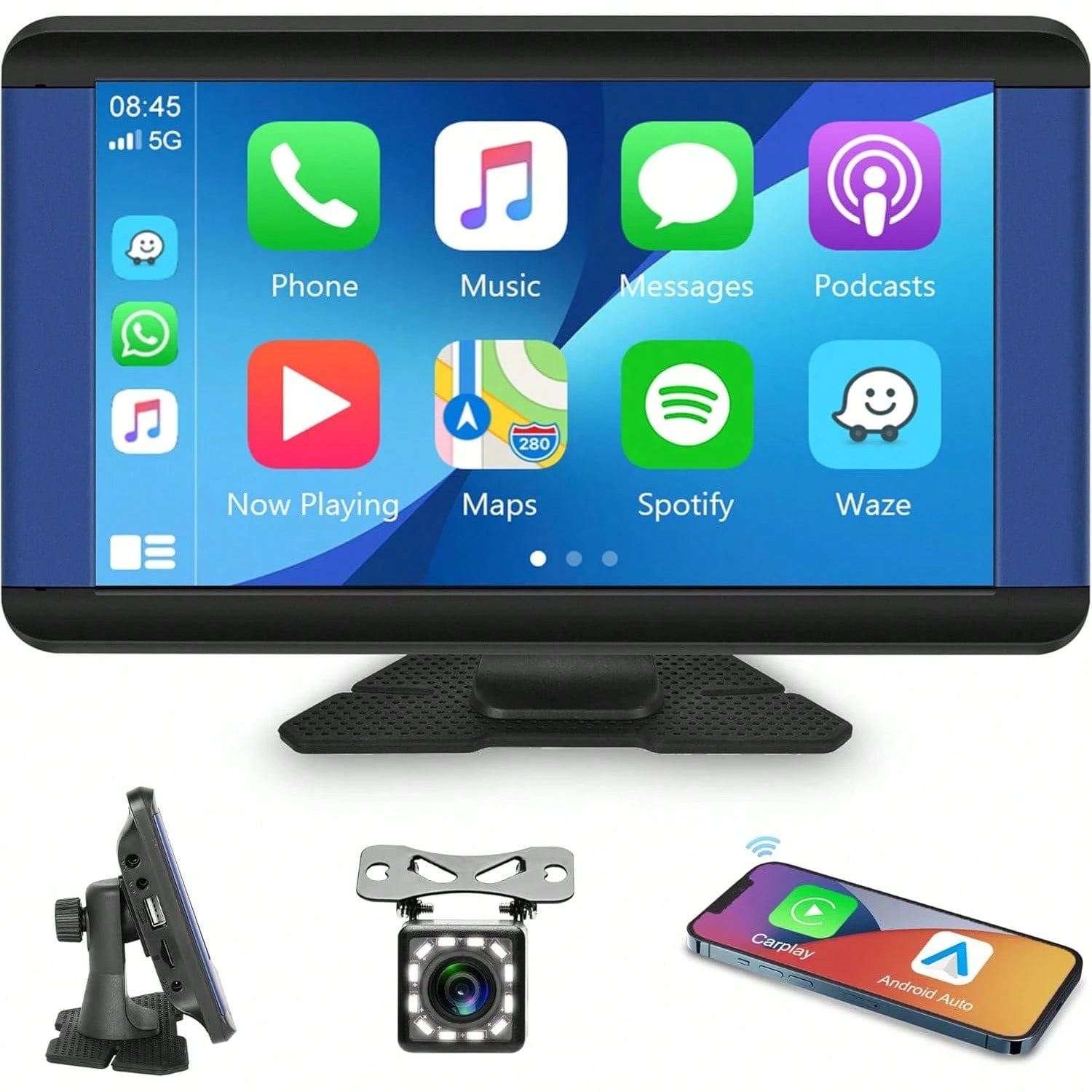Rimoody Wireless Carplay Android Auto Portable Car Stereo, 7 Inch Touch Screen Portable Carplay Screen Bluetooth/Mirror Link/Navigation/Voice Control/AUX,For All Vehicles + Backup Camera