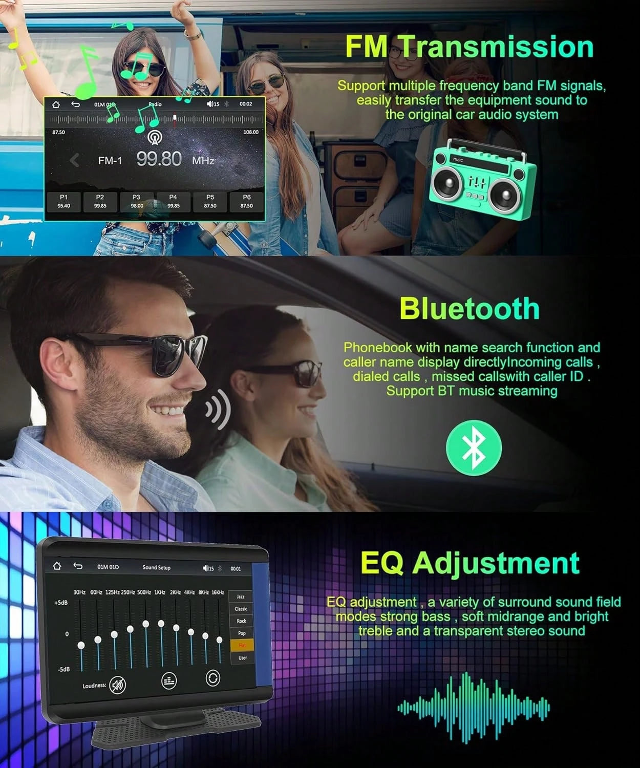 Rimoody Wireless Carplay Android Auto Portable Car Stereo, 7 Inch Touch Screen Portable Carplay Screen Bluetooth/Mirror Link/Navigation/Voice Control/AUX,For All Vehicles + Backup Camera