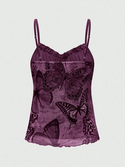 ROMWE Fairycore Plus Size Summer Casual Retro Butterfly Print Camisole