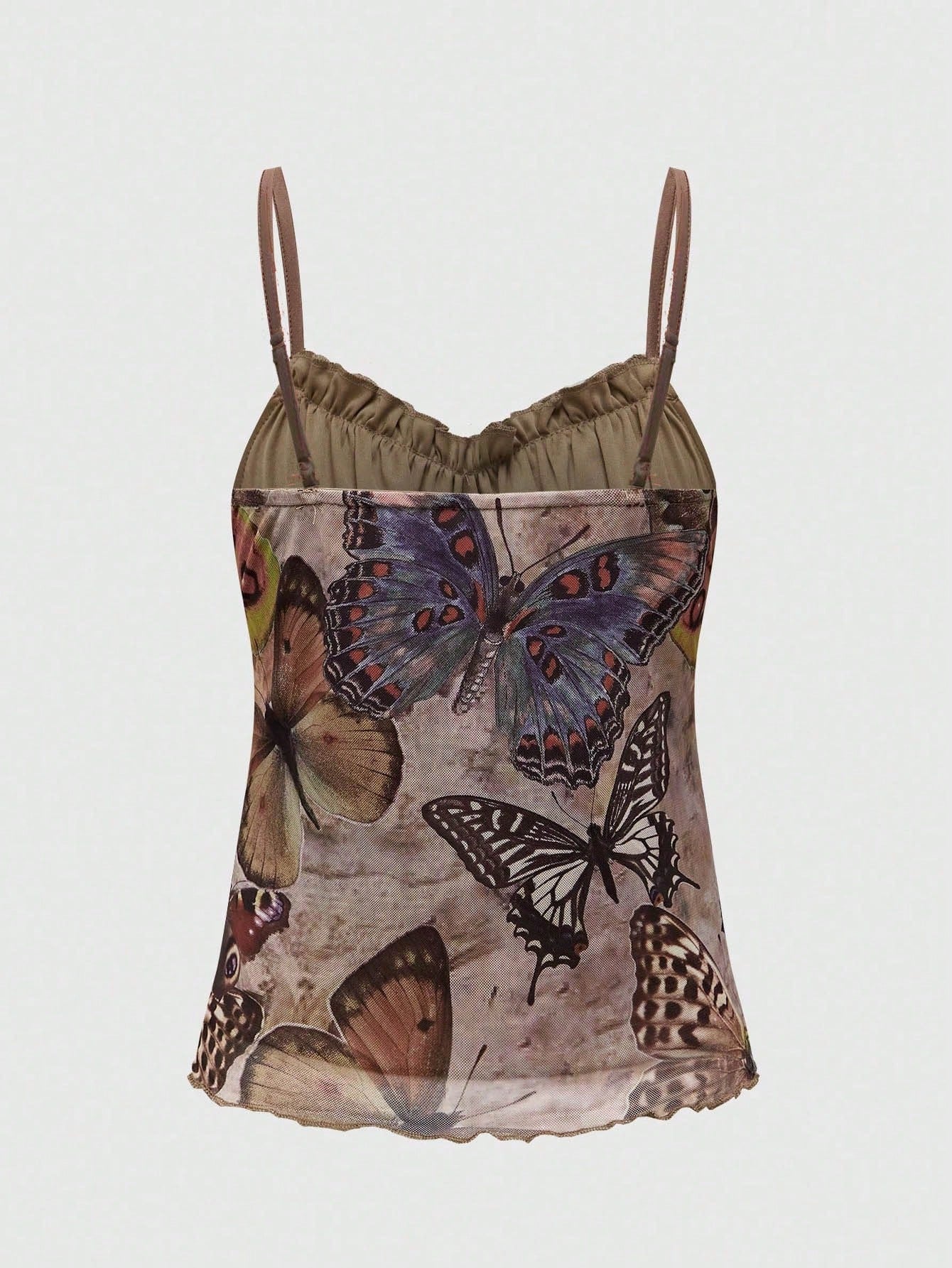ROMWE Fairycore Plus Size Summer Casual Retro Butterfly Print Camisole
