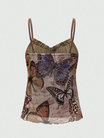 ROMWE Fairycore Plus Size Summer Casual Retro Butterfly Print Camisole
