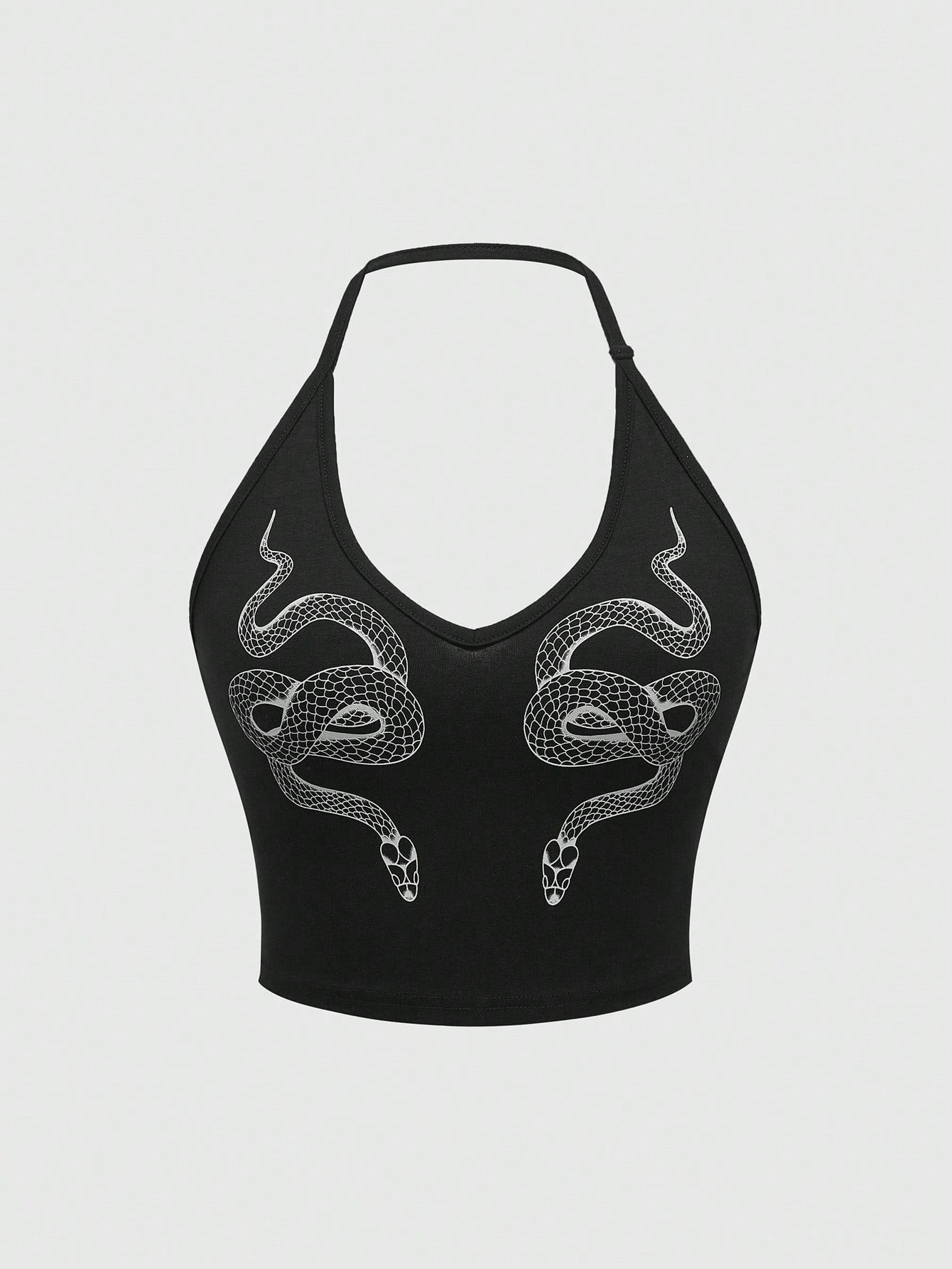ROMWE Goth Snake Printed Neck Hanging Lady's Bodycon Waist Cinched Camisole