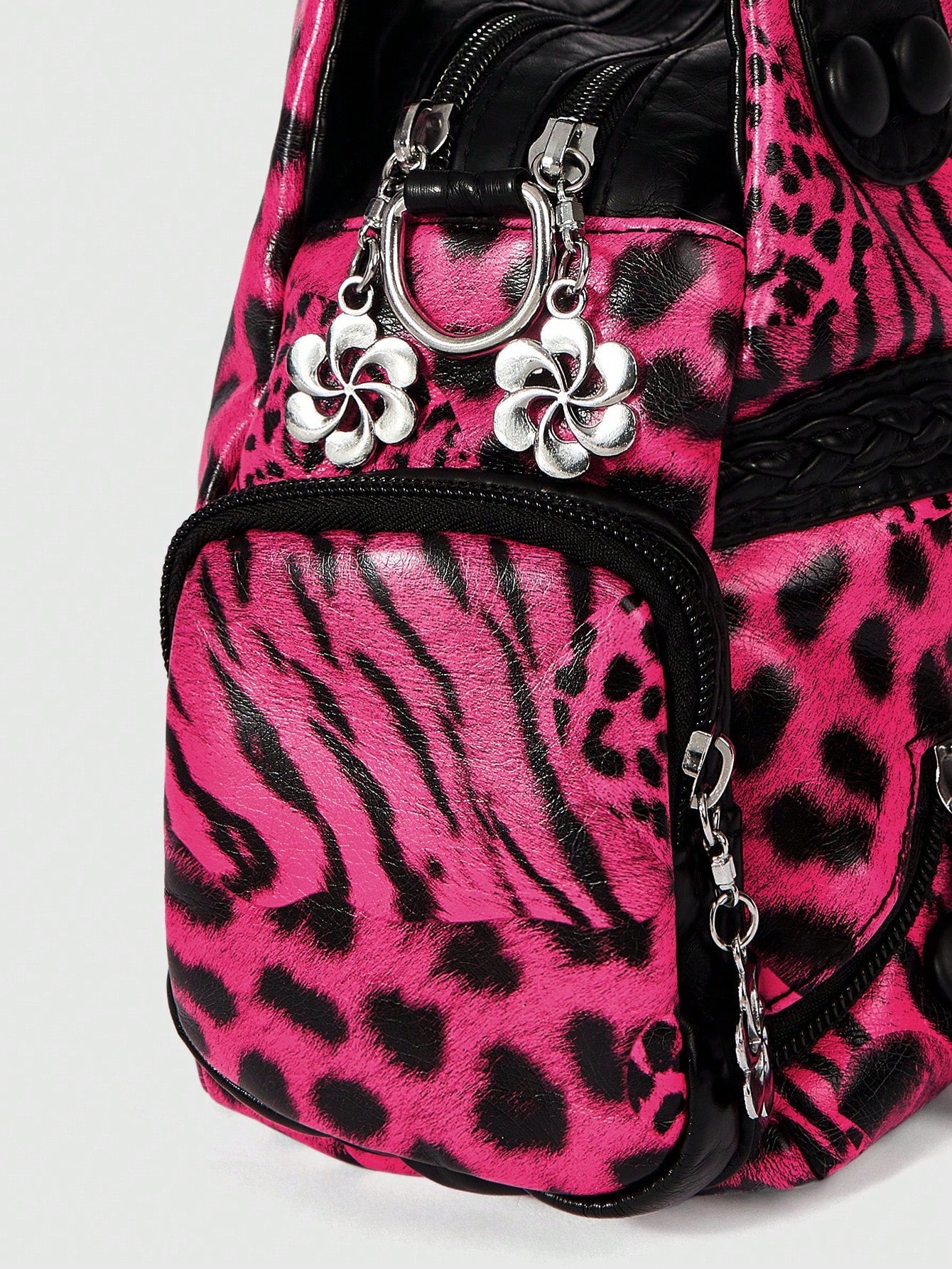 ROMWE Grunge Punk Fashion Women's Shoulder Bag Punk Leopard Print Women's Bag Women's Tote Bag Locomotive Hot Girl Bag Crossbody Women's Bag Commuter Women's Bag,Pink Bag