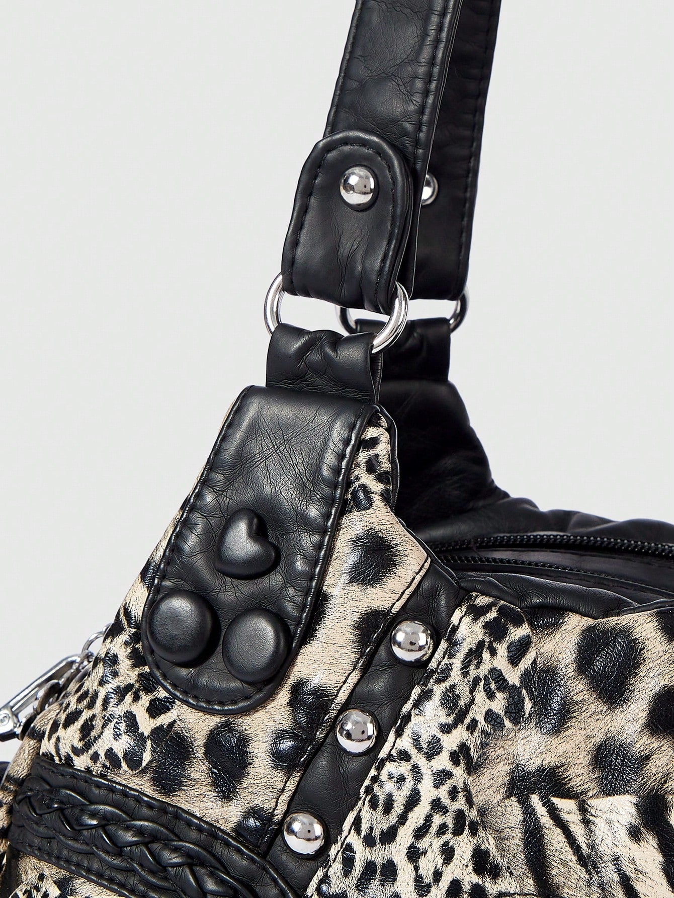 ROMWE Grunge Punk Fashion Women's Shoulder Bag Punk Leopard Print Women's Bag Women's Tote Bag Locomotive Hot Girl Bag Crossbody Women's Bag Commuter Women's Bag,Pink Bag