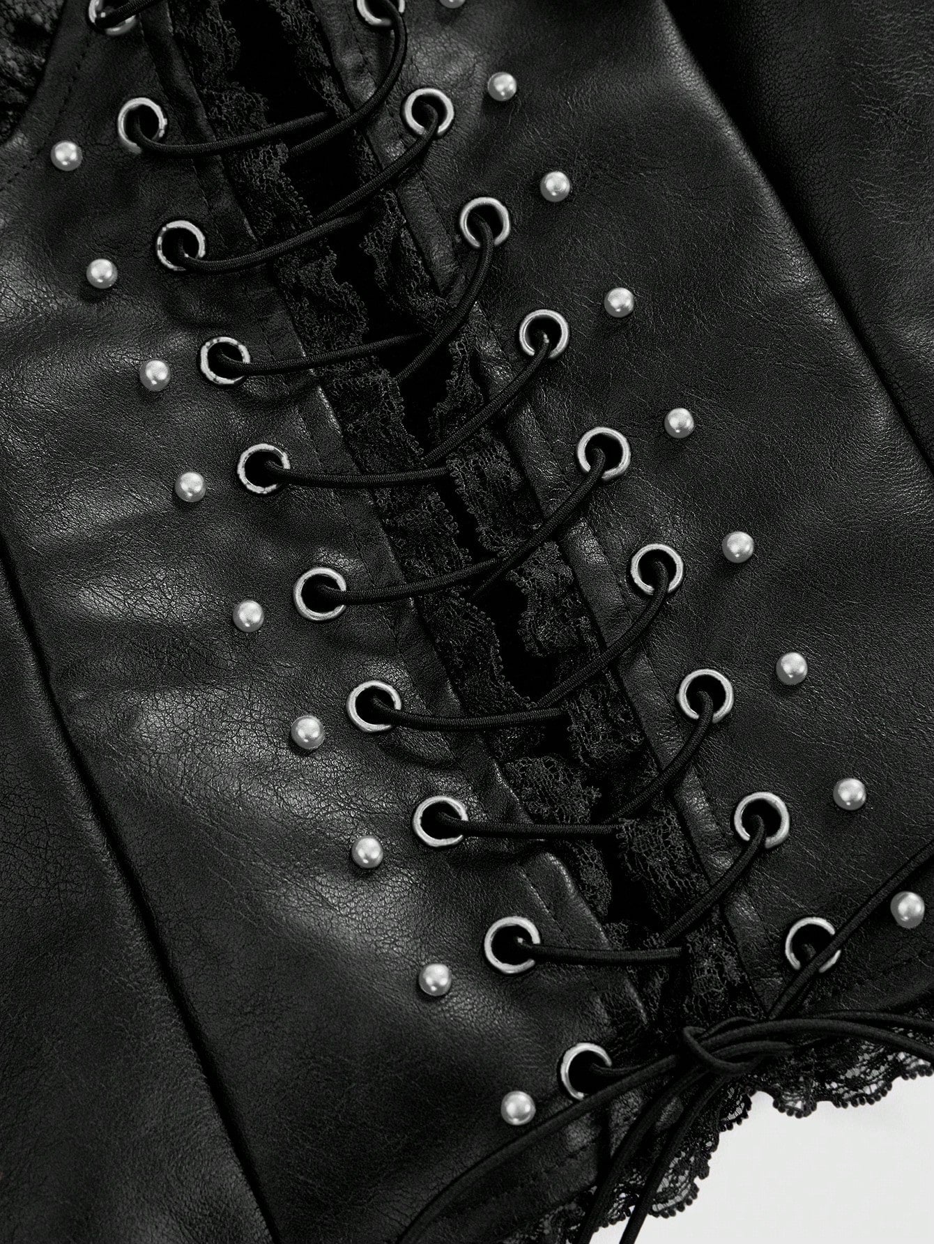 ROMWE Grunge Punk Spring/Summer Carnival Party Y2K Sexy Metallic Lace-Up PU Patchwork Crop Top For Women