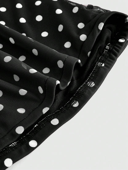 ROMWE J-Fashion Spring/Summer Valentine's Day Women's Polka Dot Printed Ruched Halter Tank Top