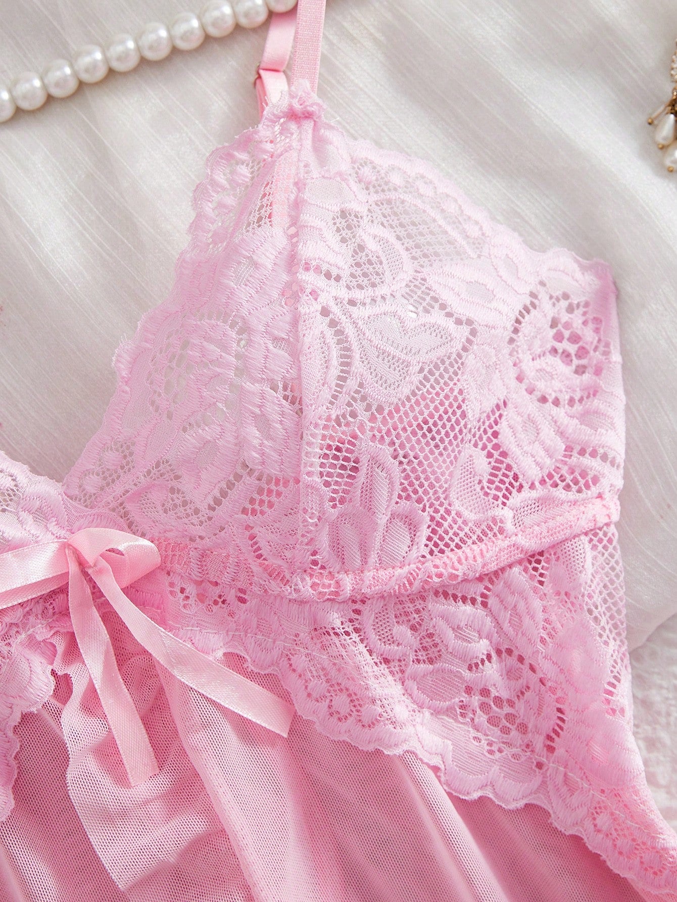 ROMWE Kawaii 2pcs Set Women Sexy Lace Lingerie Sleepwear Set, For Homewear For Going Out