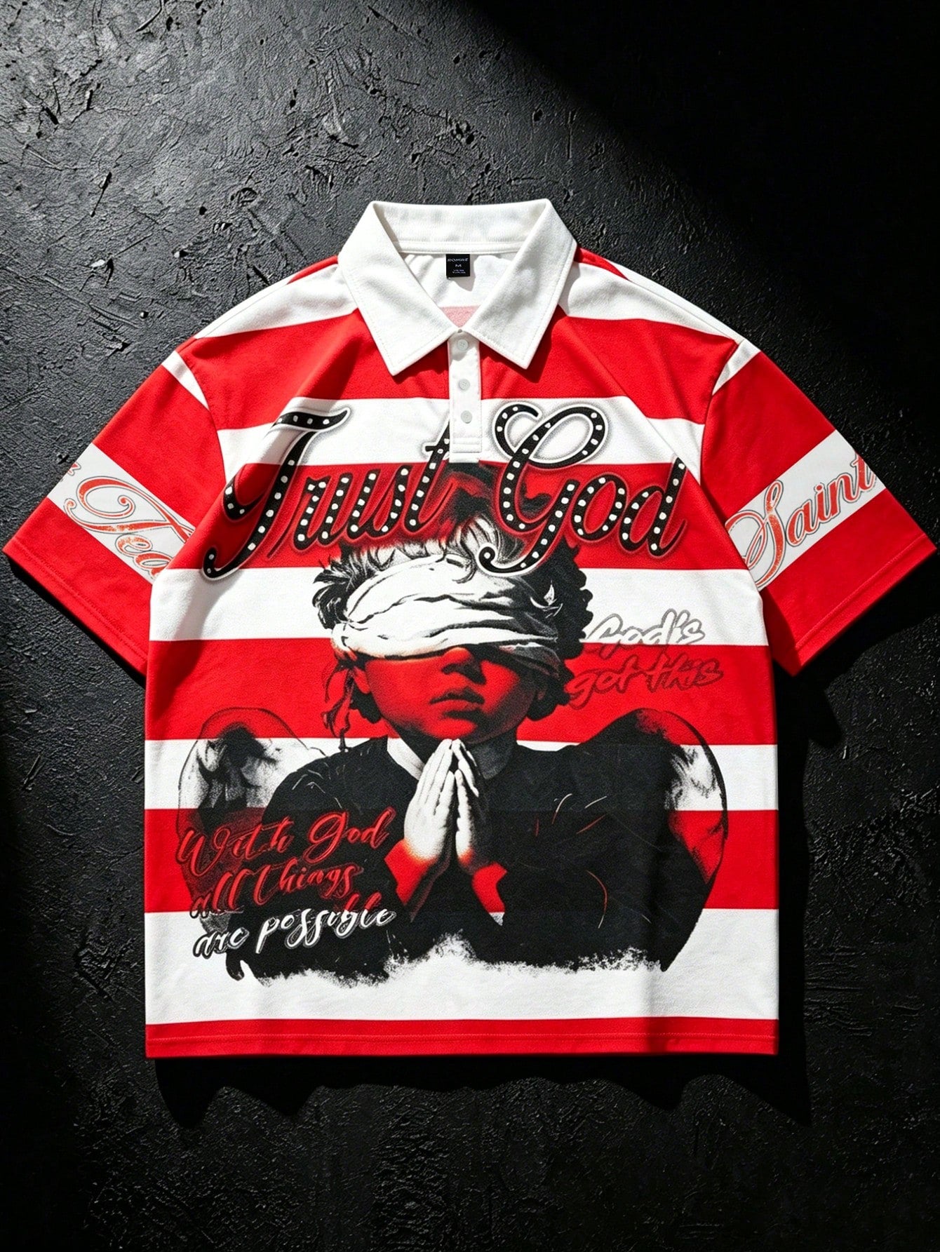 ROMWE MEN Street Life 2026 Men's Casual Short Sleeve Polo Collar T-Shirt College Style Printed Striped Top