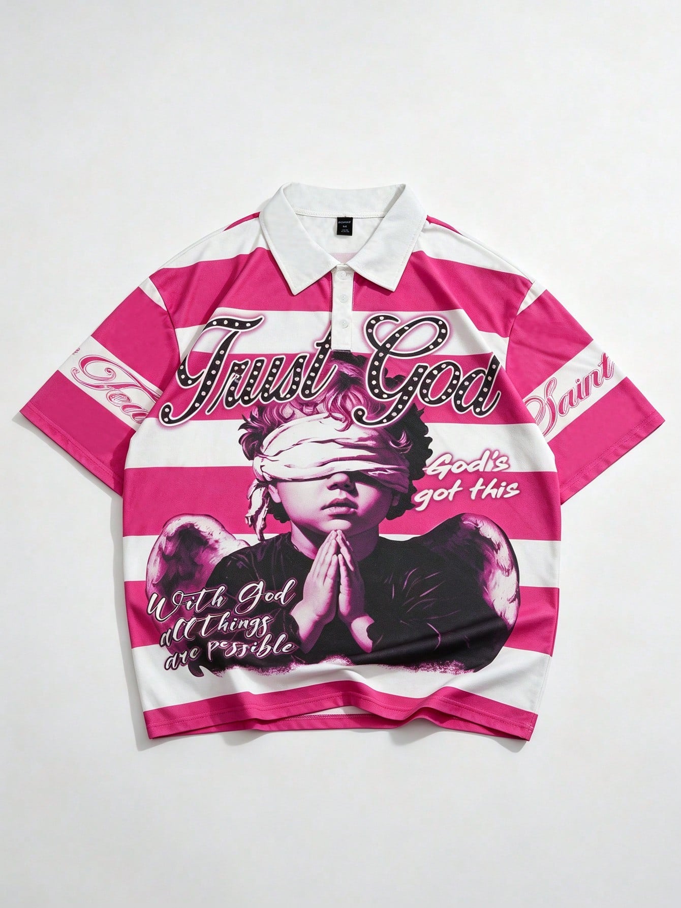 ROMWE MEN Street Life 2026 Men's Casual Short Sleeve Polo Collar T-Shirt College Style Printed Striped Top