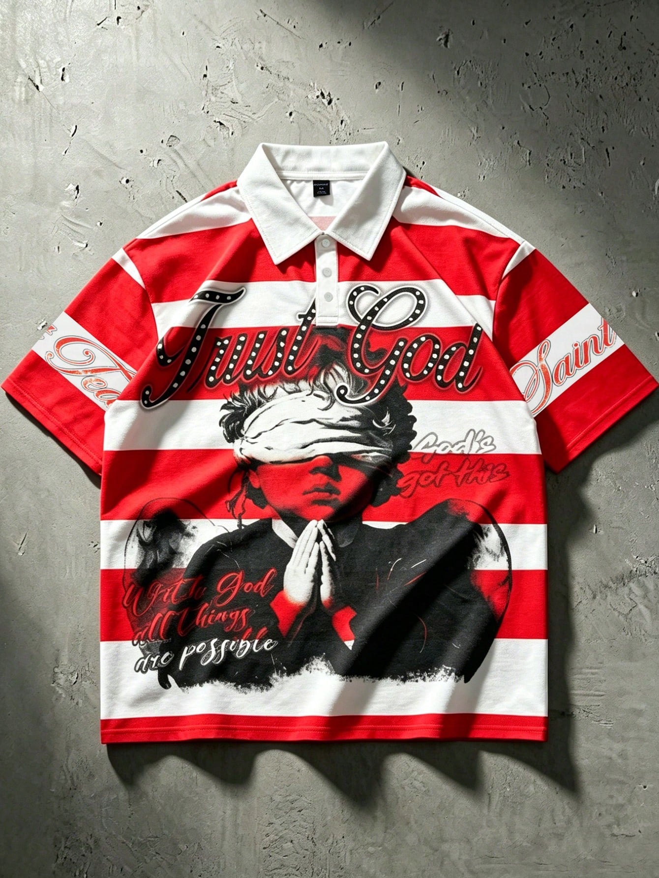 ROMWE MEN Street Life 2026 Men's Casual Short Sleeve Polo Collar T-Shirt College Style Printed Striped Top
