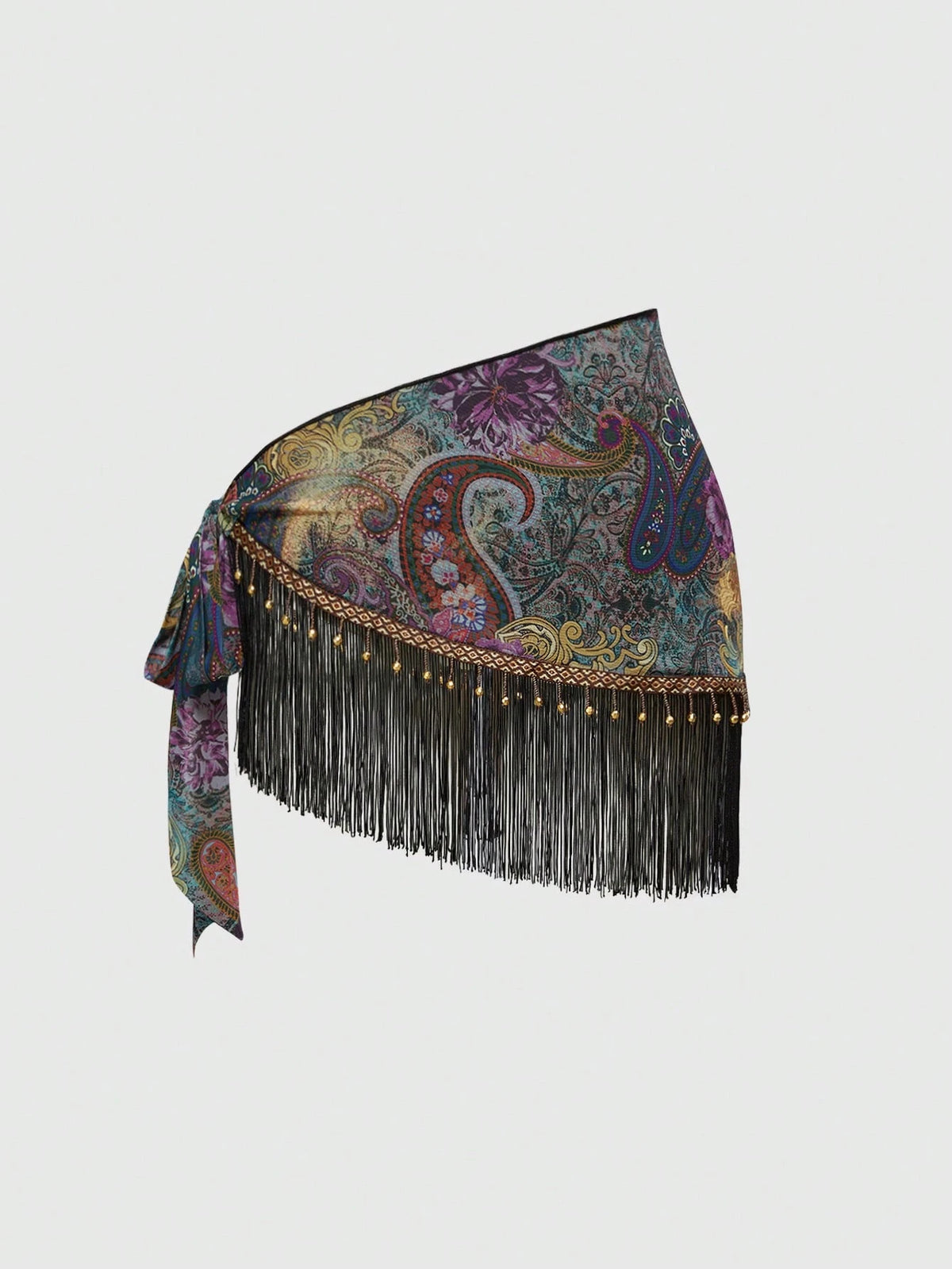 ROMWE Spring/Summer Women's Retro Hippie Western Music Festival Beaded Fringe Hem Drawstring Skirt