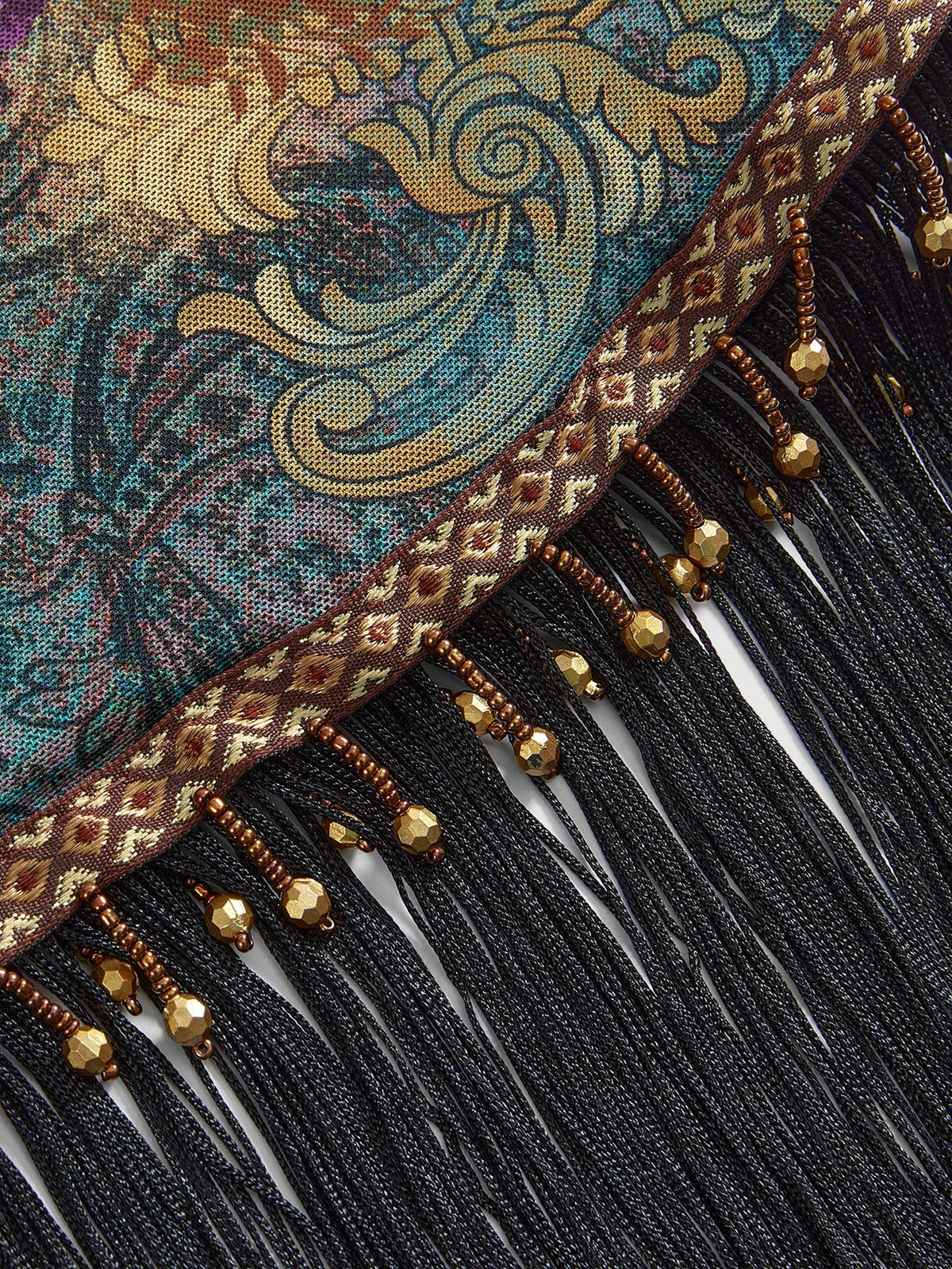 ROMWE Spring/Summer Women's Retro Hippie Western Music Festival Beaded Fringe Hem Drawstring Skirt