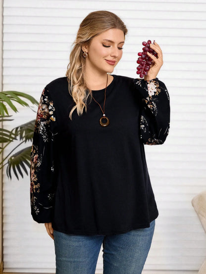 Rosumi Plus Floral Print Lantern Sleeve Top Fall