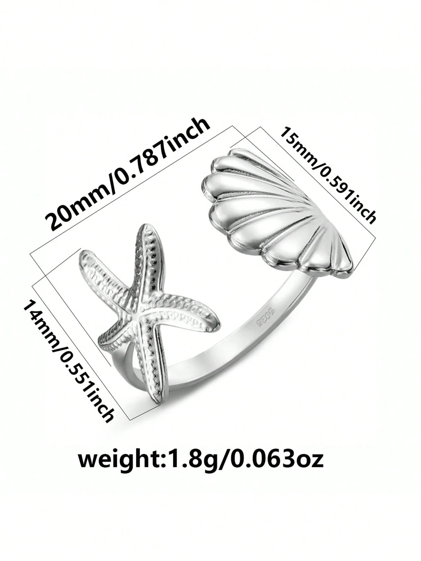 S925 Sterling Silver Starfish & Seashell Open Ring, Ocean Style Design, Lightweight Luxury Versatile Women's Silver Jewelry, Daily Commute Summer Limited Gift, Starfish & Seashell Bring Fresh Summer V