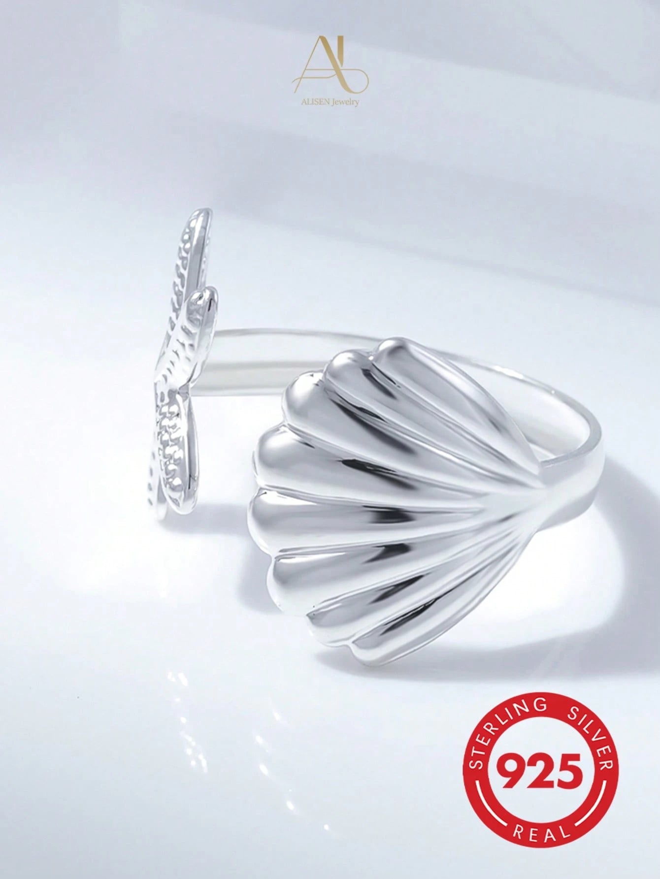 S925 Sterling Silver Starfish & Seashell Open Ring, Ocean Style Design, Lightweight Luxury Versatile Women's Silver Jewelry, Daily Commute Summer Limited Gift, Starfish & Seashell Bring Fresh Summer V